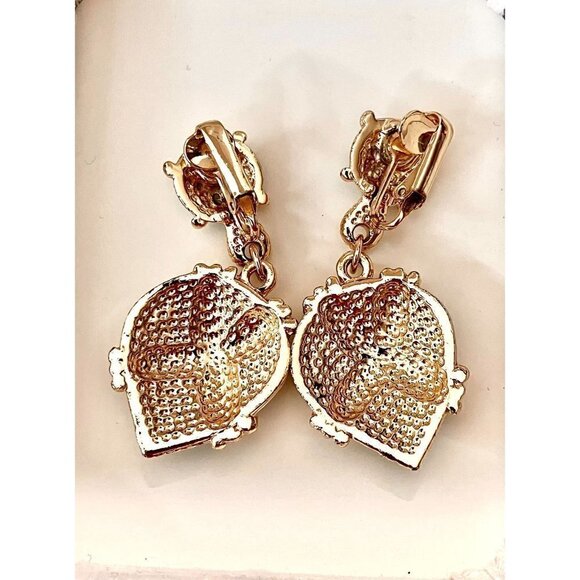 VTG Chunky Gold Rope Enamel Doorknocker Earrings - Runway Designer Gripoix - Picture 2 of 3